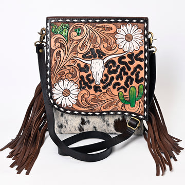 American Darling Messenger Hair on Hand Tooled Genuine Leather Western Women Bag Handbag Purse | Cute